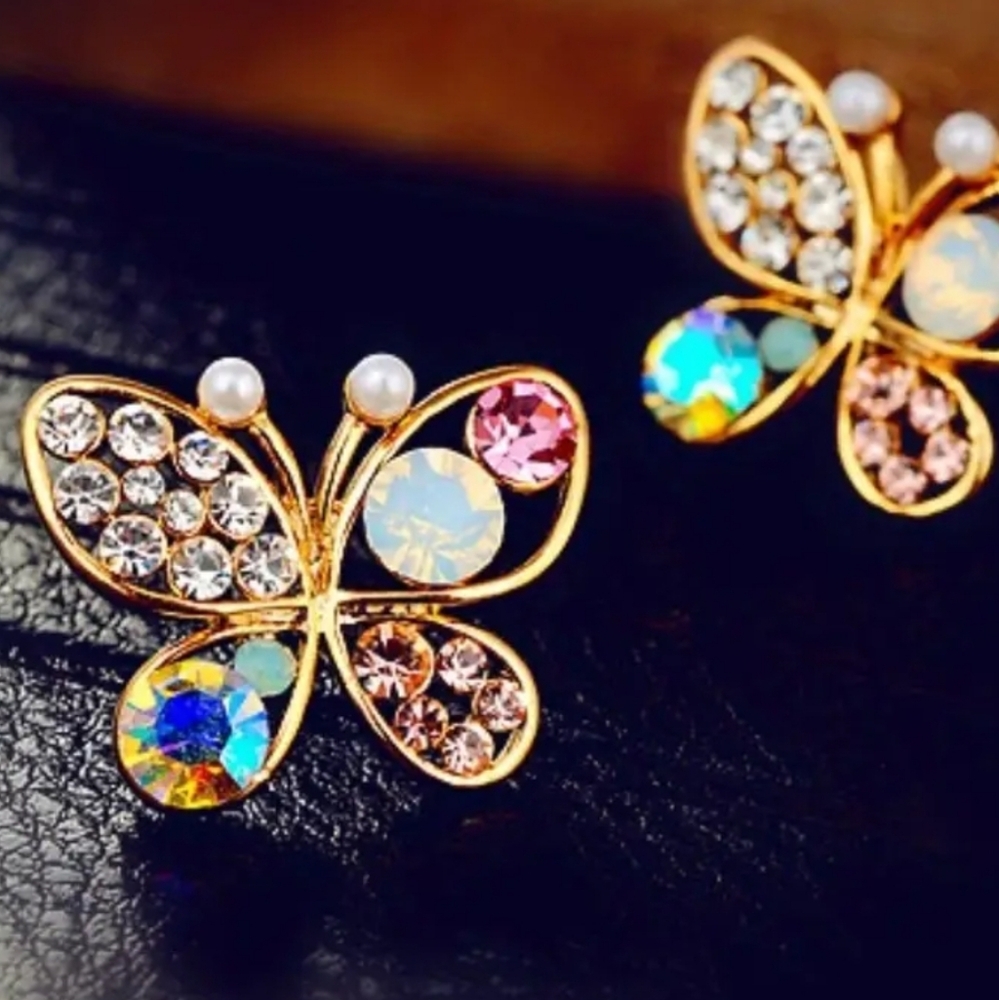Butterfly Multicolor Rhinestone  Earrings  Gold Platinum Alloy